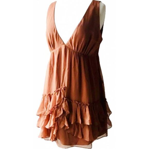 ELIZABETH AND JAMES Orange Rust Silk Ruffle Tank Sleeveless VNeck Mini Dress 4 - Picture 14 of 14